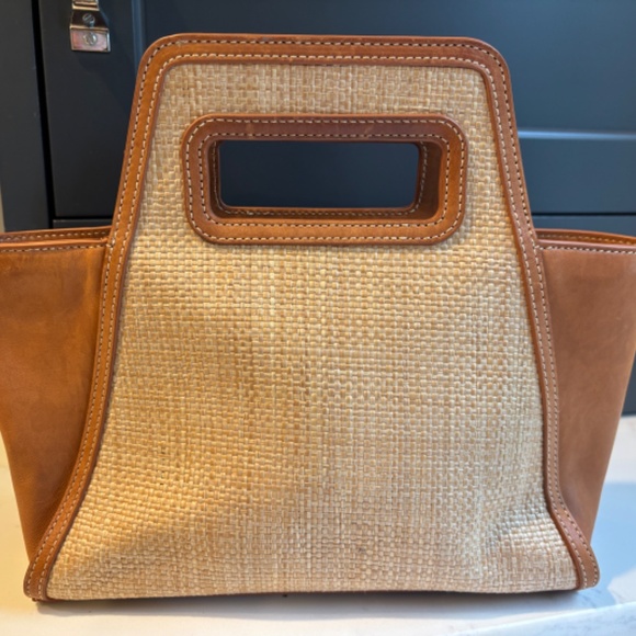 J. McLaughlin Woven Wicker Leather Top Handle Bag - Picture 4 of 5